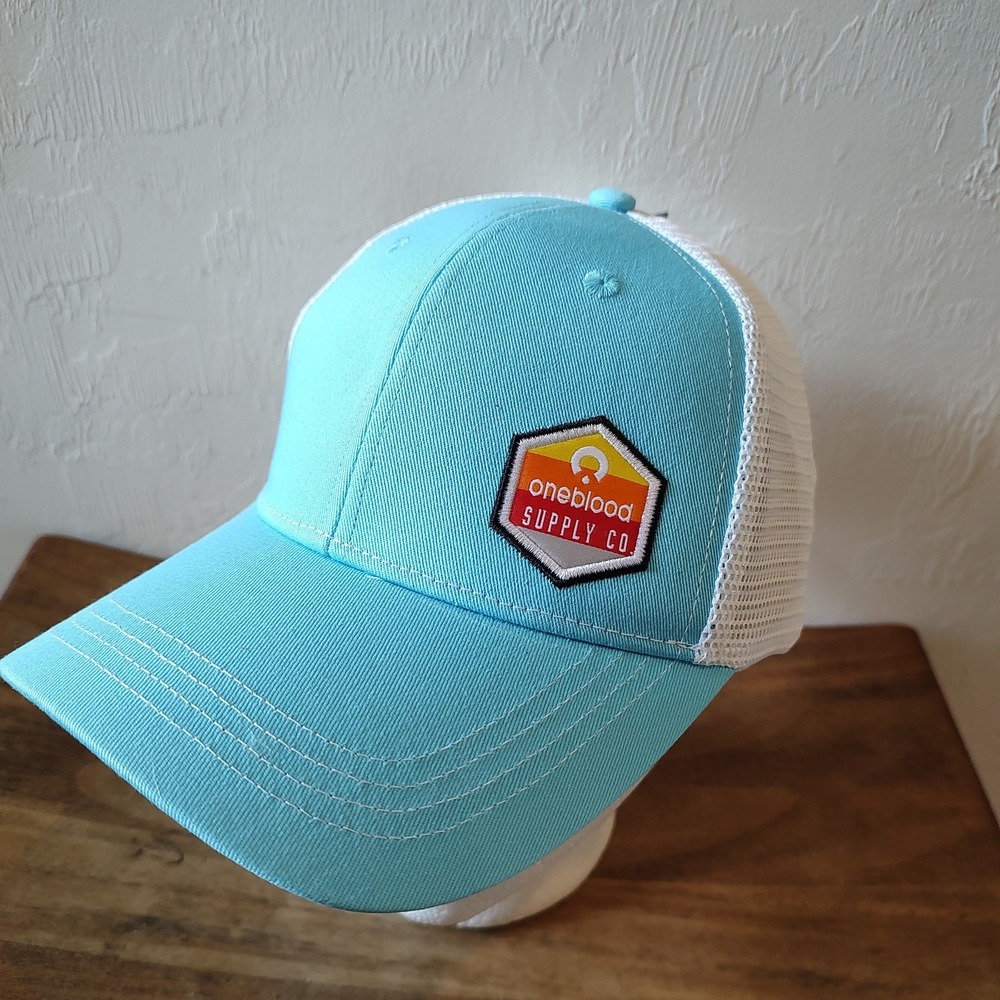 One Blood Supply Co. Customizable Button Trucker Cap Hat Blue White New